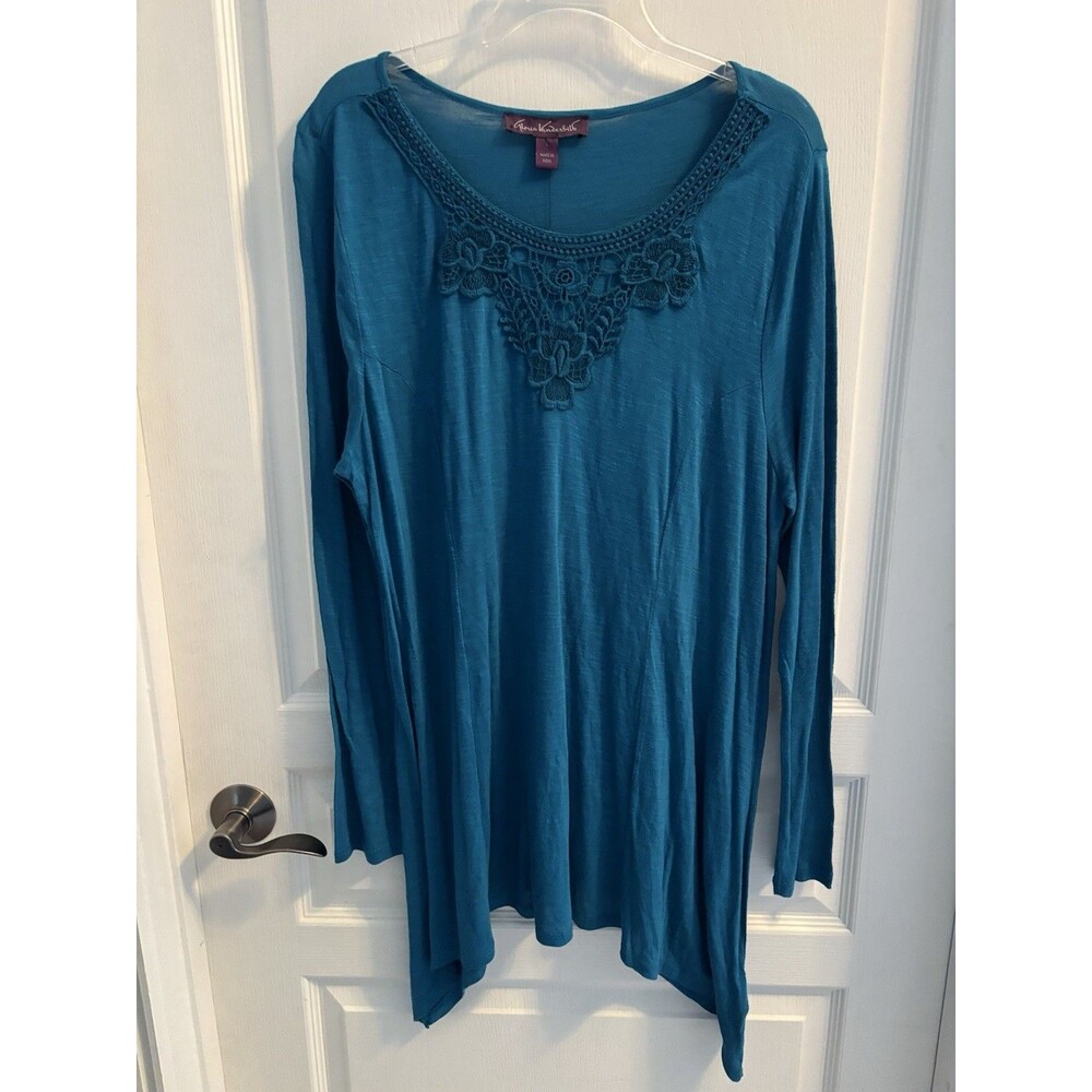 Gloria Vanderbilt Teal Blue Long Tunic Top L NWT